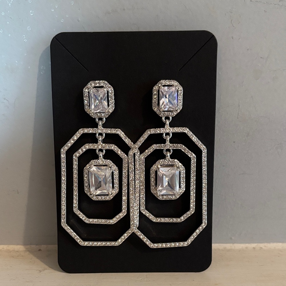 Dazzling Silver Crystal Drop Earrings